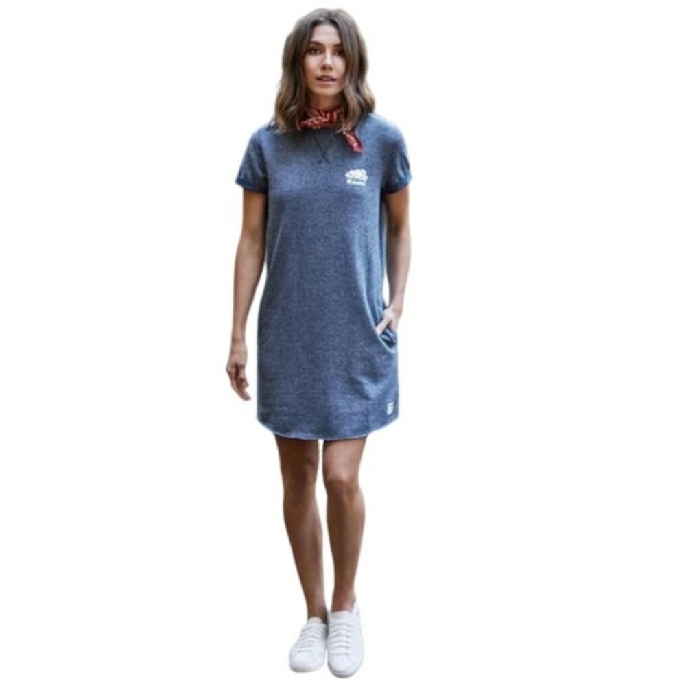 Roots Edith Dress Cuffed Heathered Blue Gray Size XS Pockets Raw hem NWT